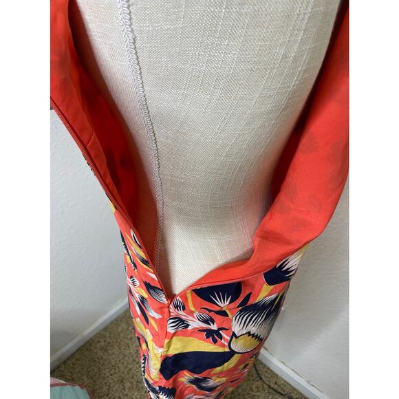 J Crew Womens Coral Floral Printed Twist Back Lined Silk Dress Size 0 A7556 - Picture 3 of 6